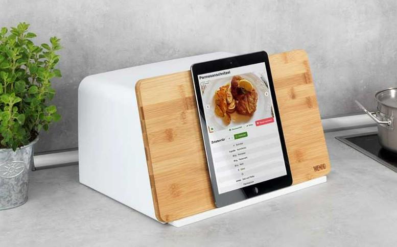 Wenko Kubo brødkasse m/tabletholder - Bambus/hvid Wenko Kubo brødkasse m/tabletholder - Bambus/hvid