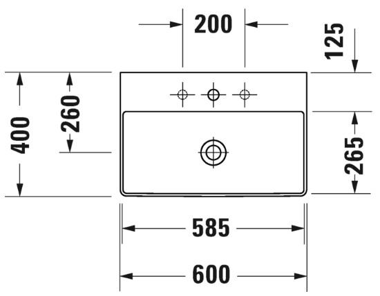 Duravit DuraSquare Compact 60 bowlevask op til væg - Med 1 hanehul - Uden overløb Duravit DuraSquare Compact 60 bowlevask op til væg - Med 1 hanehul - Uden overløb