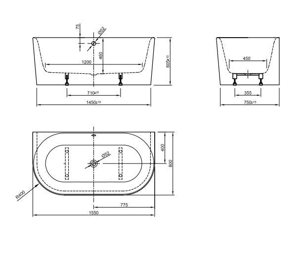 Strømberg Siena Back-To-Wall badekar - 1550 x 800 mm - Hvid Strømberg Siena Back-To-Wall badekar - 1550 x 800 mm - Hvid