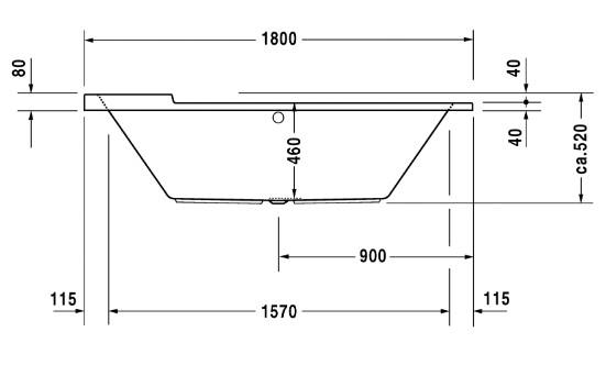 Duravit Starck ovalt badekar t/indbygning - 180 x 80 - 2 ryglæn Duravit Starck ovalt badekar t/indbygning - 180 x 80 - 2 ryglæn