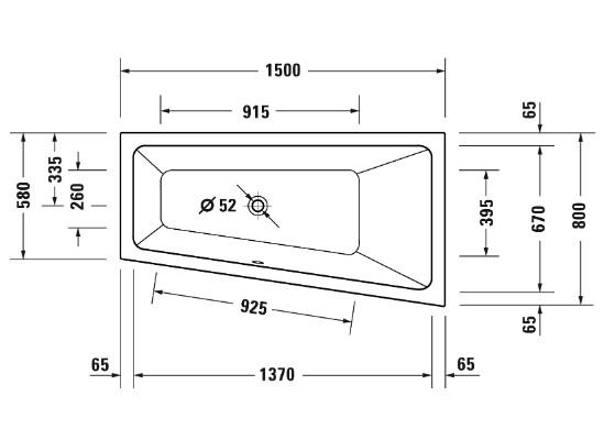 Duravit No.1 asymmetrisk badekar t/indbygning - 150 x 80 - Højre - 1 ryglæn Duravit No.1 asymmetrisk badekar t/indbygning - 150 x 80 - Højre - 1 ryglæn