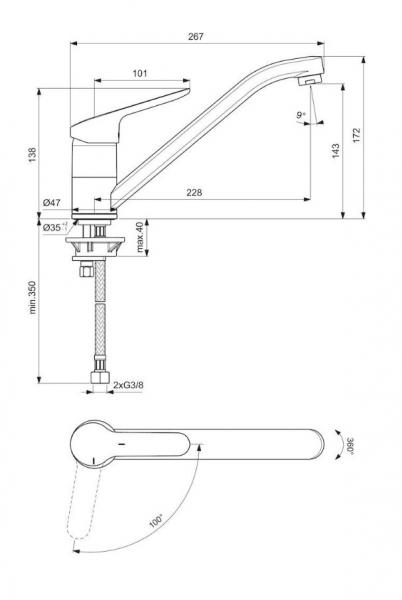 Ideal Standard Ceraflex køkkenarmatur m/koldstart - Lav tud Ideal Standard Ceraflex køkkenarmatur m/koldstart - Lav tud