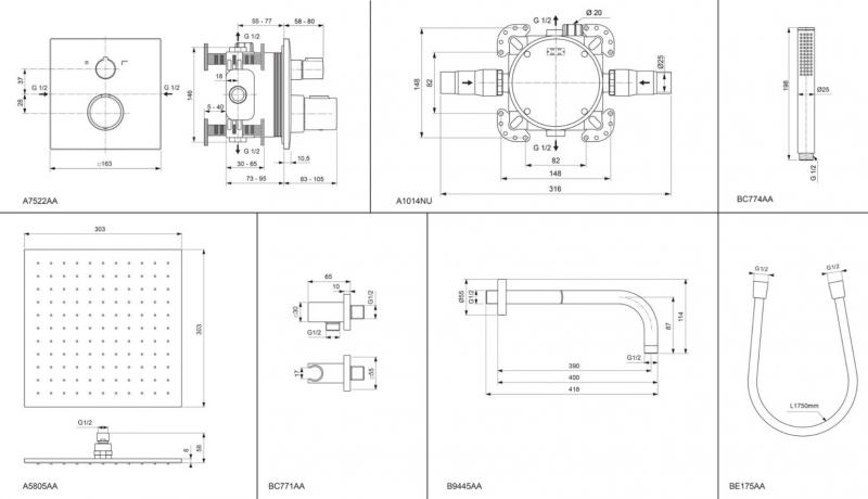Ideal Standard Square komplet brusesystem til indbygning - Krom Ideal Standard Square komplet brusesystem til indbygning - Krom