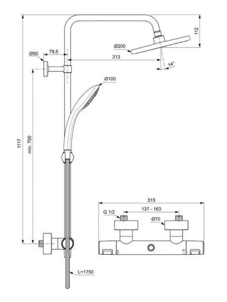 Ideal Standard Ceratherm T25 brusesystem Ø200 - Mat sort Ideal Standard Ceratherm T25 brusesystem Ø200 - Mat sort