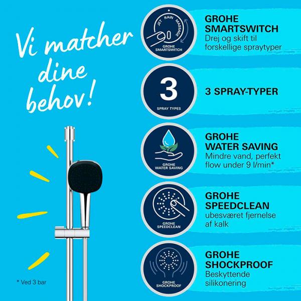 Grohe Vitalio Comfort 110 brusesæt 3 sprays m/Water Saving Grohe Vitalio Comfort 110 brusesæt 3 sprays m/Water Saving