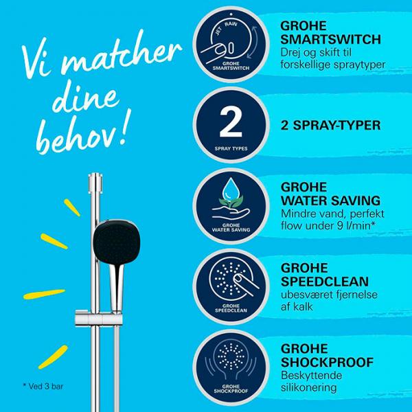 Grohe Vitalio Comfort 110 brusesæt 2 sprays 900 mm Grohe Vitalio Comfort 110 brusesæt 2 sprays 900 mm