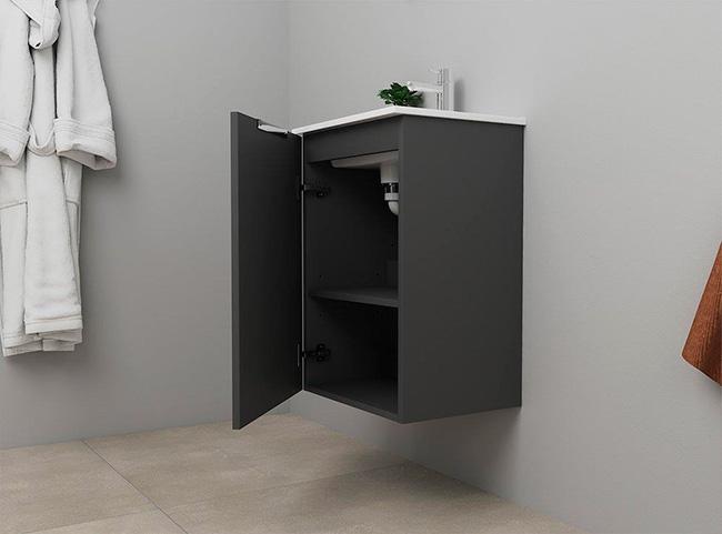 Sanibell Online 46 komplet mini badeværelsesmøbel - Flatpack - Mat grå Sanibell Online 46 komplet mini badeværelsesmøbel - Flatpack - Mat grå