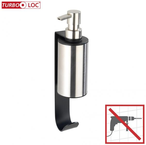 Wenko Telde sæbedispenser m/krog - Rustfri stål/sort - Skruefri Wenko Telde sæbedispenser m/krog - Rustfri stål/sort - Skruefri
