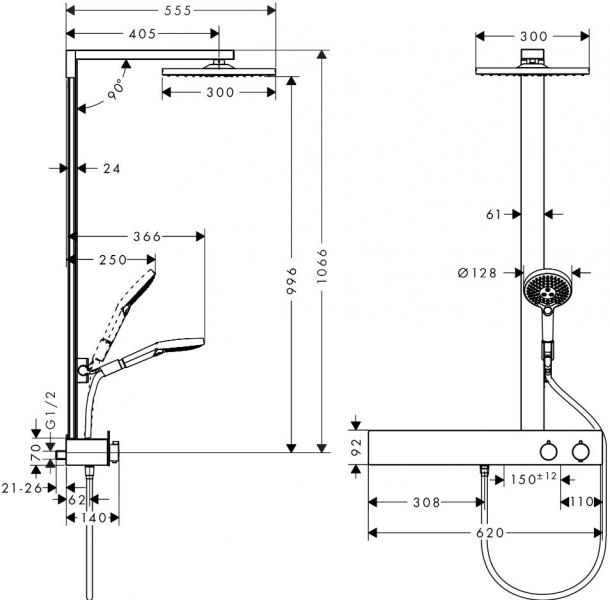 Hansgrohe Raindance E 300 Showerpipe 600 ST Hansgrohe Raindance E 300 Showerpipe 600 ST