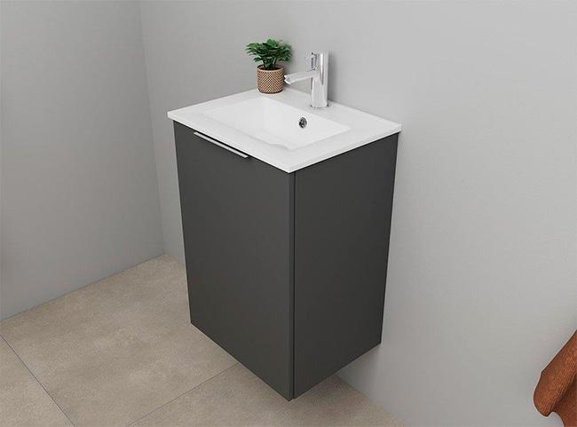 Sanibell Online 46 komplet mini badeværelsesmøbel - Flatpack - Mat grå Sanibell Online 46 komplet mini badeværelsesmøbel - Flatpack - Mat grå