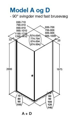 Dansani Match A+D 90x90 brusehjørne - Klar glas/mat sort Dansani Match A+D 90x90 brusehjørne - Klar glas/mat sort