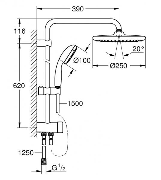 Grohe Vitalio Start 250 komplet brusesystem - Mat sort Grohe Vitalio Start 250 komplet brusesystem - Mat sort