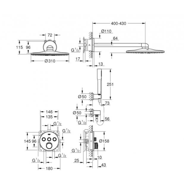 Grohe SmartControl 310 komplet brusesystem til indbygning - Mat sort Grohe SmartControl 310 komplet brusesystem til indbygning - Mat sort